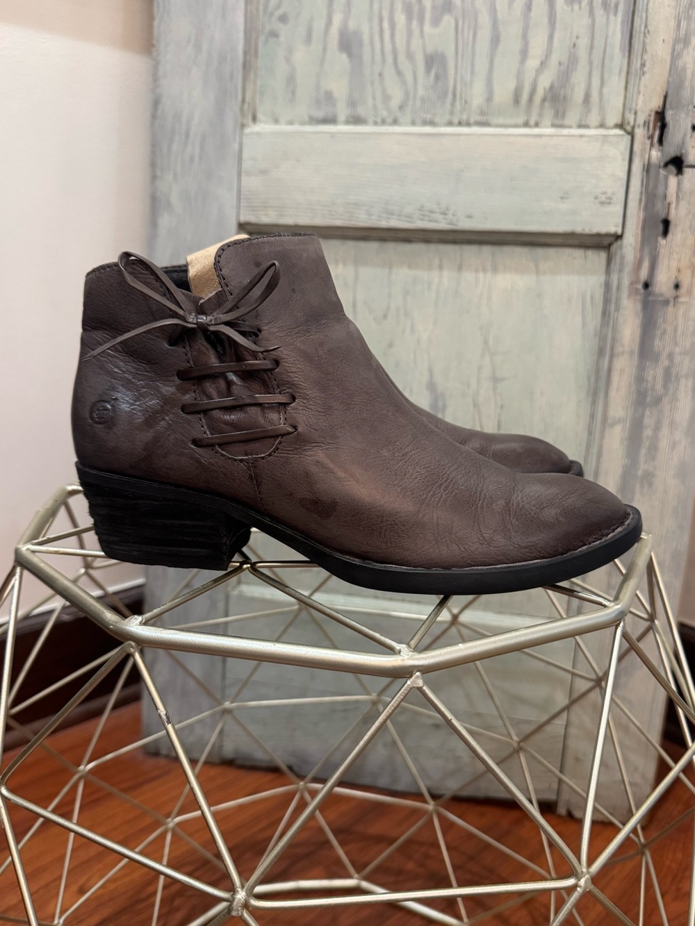 Born Grey Leather Bowlen Ankle Lace Boots